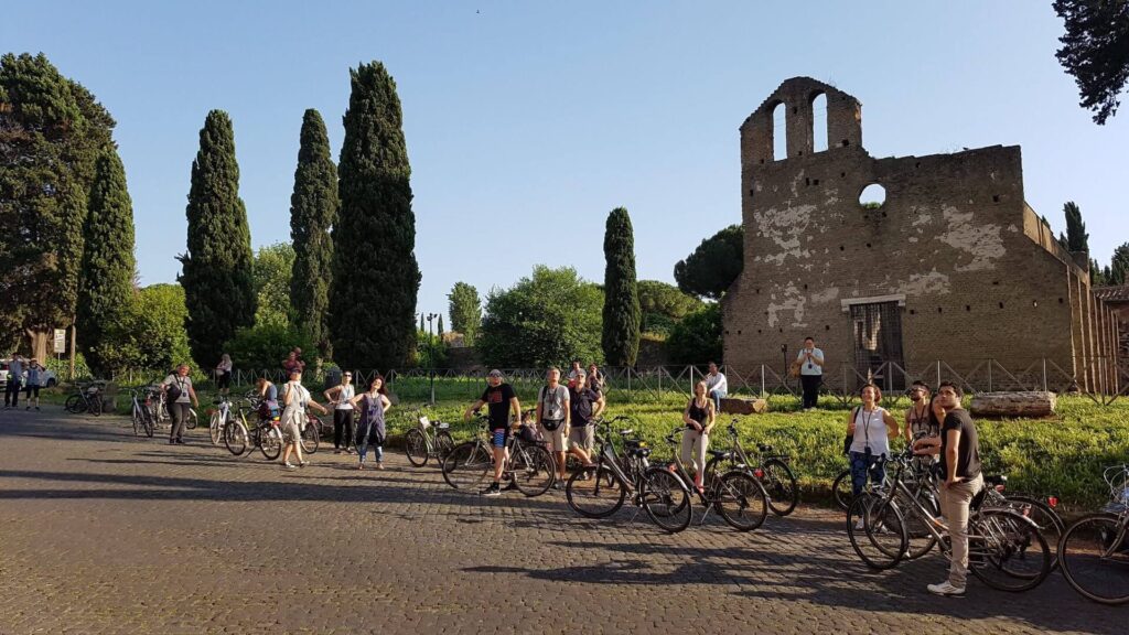 Bike Tour Stopping outside the Tomb of Caecilia Metella